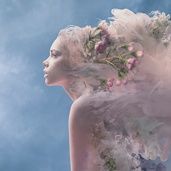 painting of woman and clouds